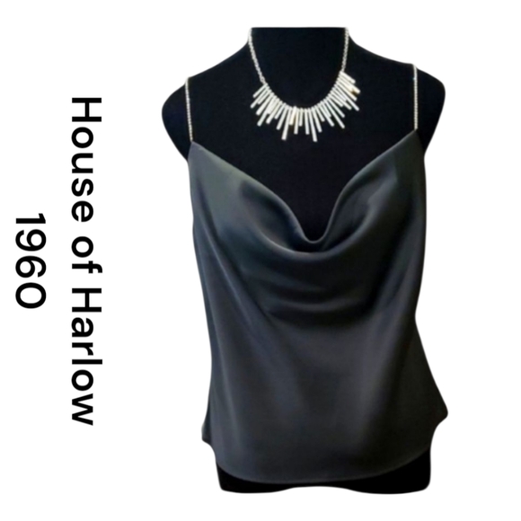 House Of Harlow Elegant Black Satin Cowl Neck Cami. Size Small. - Picture 1 of 6